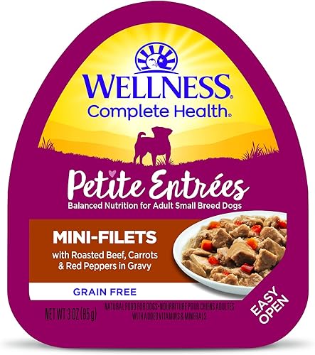 Alimento para perros pequeños Wellness Petite Entrees natural, libre de granos, húmedo, taza de 3oz (paquete de 24)