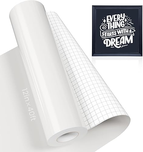 Miniatura 1 de Hisiu Vinilo permanente blanco de 12 pulgadas x 40 pies, 1 rollo de vinilo adhesivo blanco brillante para Cricut Joy Explore 3 Explore Air 2, fácil