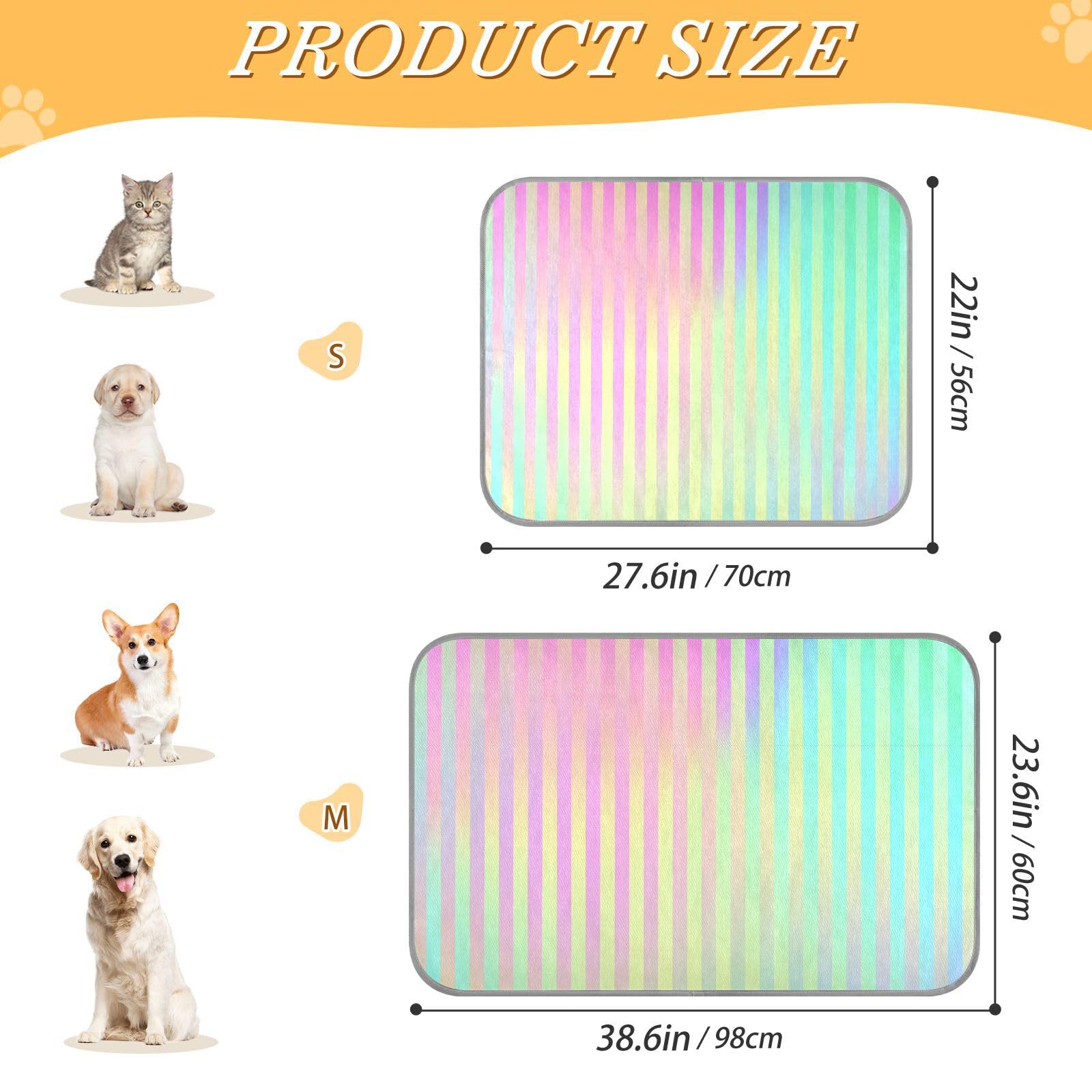 EtherSpher Colorful Laser Design Stripes Summer Outdoor Cooling mat for Dogs Self Cooling pet beds for Cats for Kittens Cats Indoor Safe Manta Fria para Perros M