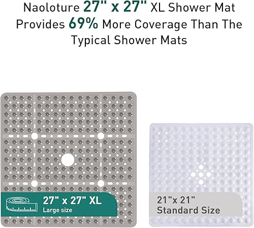 Miniatura 3 de Tapete de ducha cuadrado grande antideslizante de 27 x 27 pulgadas, tapete de baño suave para ducha interior, suelo de baño, tapete de ducha con