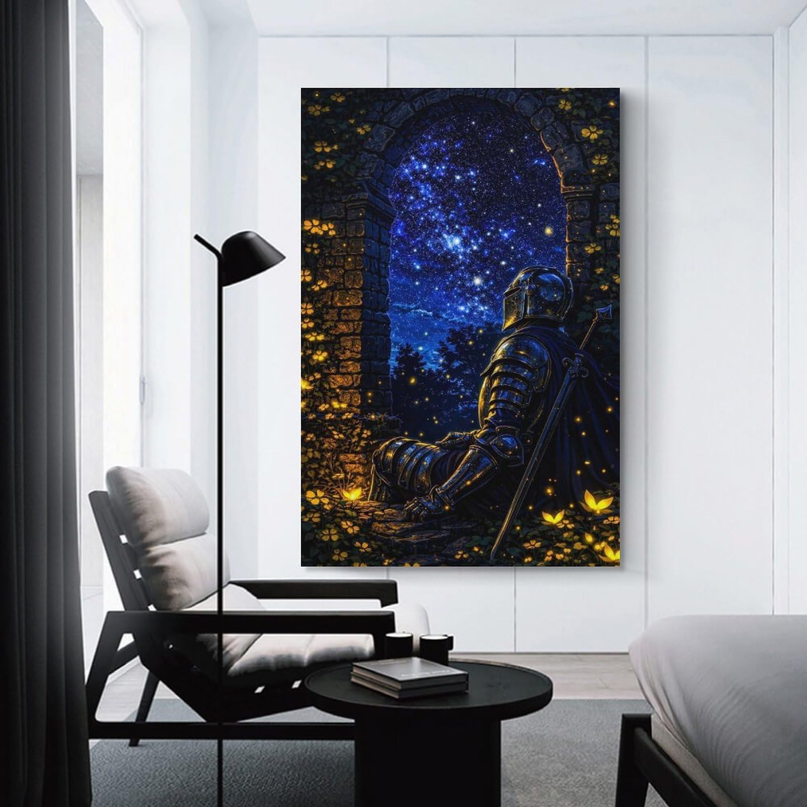 Junmoney Knight Gazing at Starry Sky Canvas Wall Decor 24x36inch(60x90cm), for Lounge, Study, Hallway Or Flat Walls, Canvas Wall Art That Fits Changing Layouts