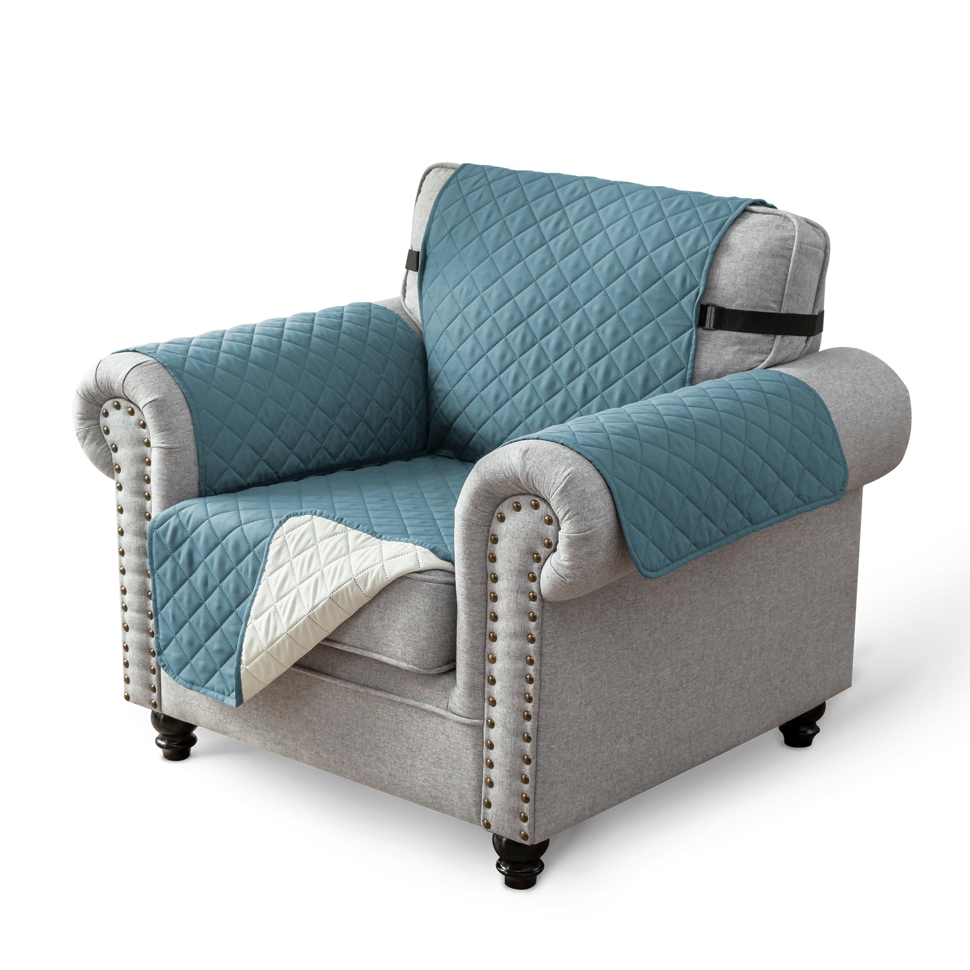 TIANSHU Funda Sofa Impermeable, Cubre Sofa Acolchado Reversible Funda Sofa 1 Plaza Protector Ajustable Antideslizante Lavable Mascotas Amigable (1 Plaza, Gris Azul)