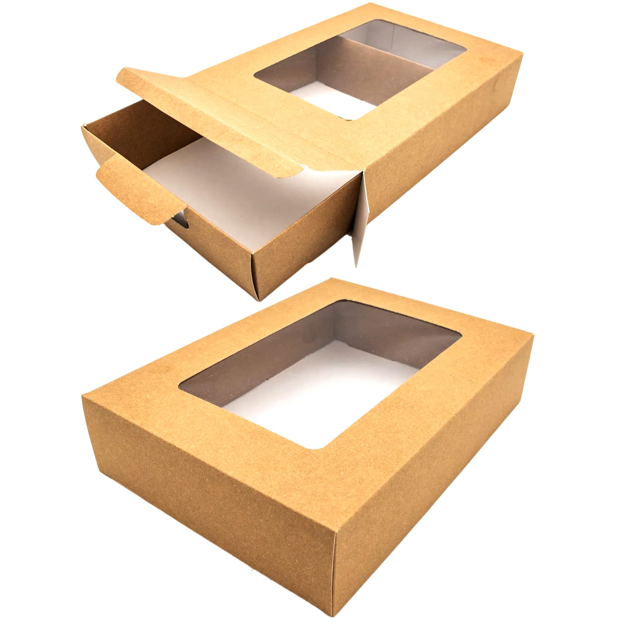 CHEF ROYALE 25-Pack Medium Kraft Bakery Boxes with Window – Recyclable Takeout & Meal Prep Containers – Ideal for Cookie, Cake & Cupcake Boxes for Weddings, Birthdays & Parties (380x238x75mm)