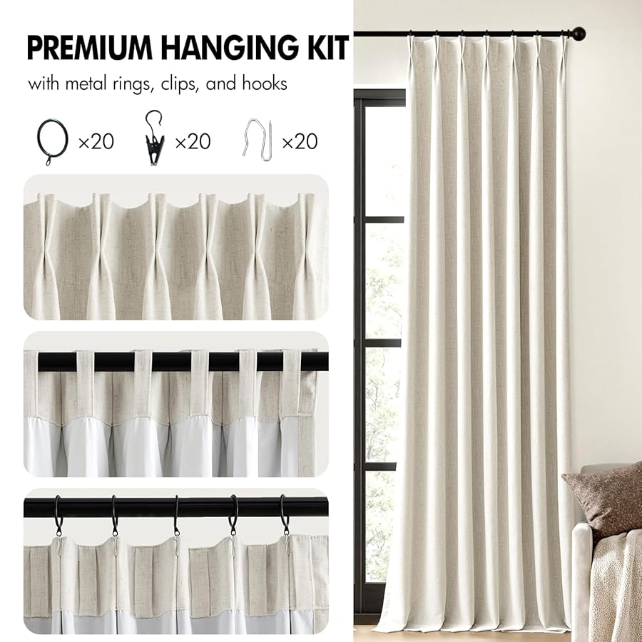 MIULEE Natural Pinch Pleated 100% Blackout Linen Curtains for Bedroom, Room Darkening Light Blocking Window Curtains 84 inches Long for Living Room, Black Out Pleat Drapes with Pin Hooks, 2 Panels - image 8