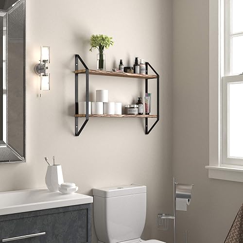 Miniatura 4 de Wallniture Ponza - Estantería flotante de 2 niveles para pared, estantes de pared de 24 pulgadas para almacenamiento de dormitorio, madera quemada