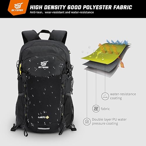 Miniatura 2 de SKYSPER Mochila de senderismo 30L resistente al agua, paquetes de día para viajes, campamento al aire libre, hombres y mujeres, Lantc30-black, 30L,