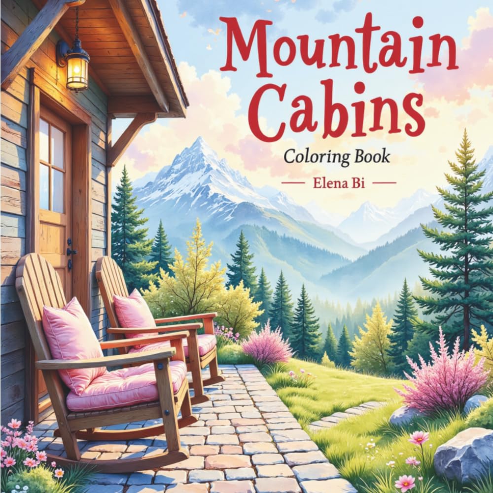 Mountain Cabins Coloring Book: A Relaxing Journey Through Scenic Cabins, Forests, and Mountain Views