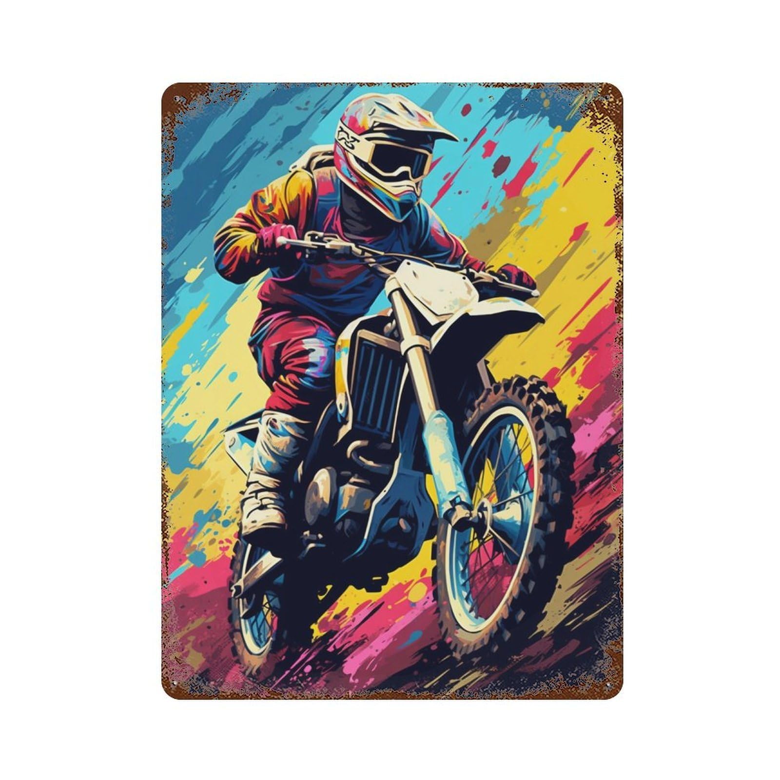 Motocross Rider in Action Rusty Metal Tin Sign 15.7"x11.8", Vintage Wall Decor for Garage, Pub Or Kitchen