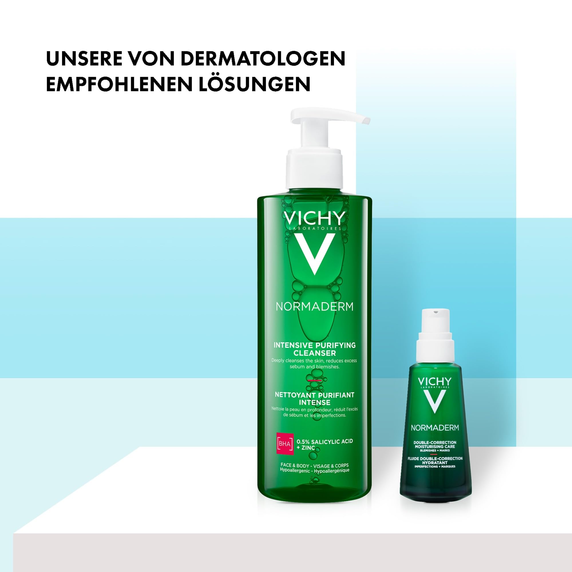 Vichy Normaderm Set mit Phytosolution Intensives Reinigungsgel & Anti-Unreinheiten-Pflege, Korrigierendes & feuchtigkeitsspendendes Pflegeset, Für fettige, zu Akne neigende Haut, 400ml + 50ml