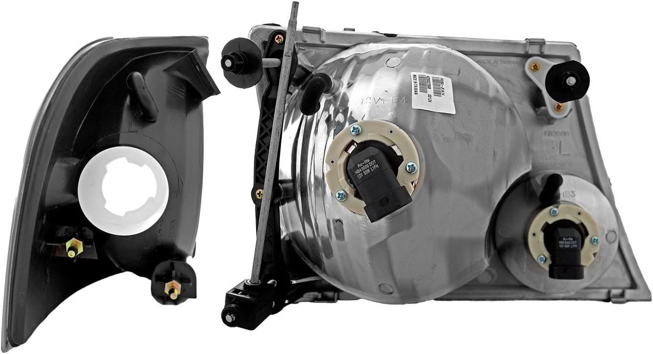 Headlights Black Assembly Set with Corner For Ford Explorer - (Pair) Driver Left and Passenger Right Side Replacement Headlamp