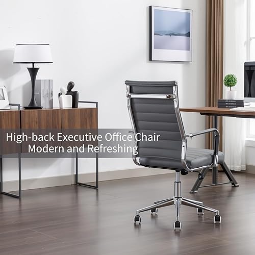 Miniatura 3 de Silla de escritorio de oficina de cuero, sillas de sala de conferencias con ruedas, silla ejecutiva moderna de respaldo alto, ergonómica, giratoria,