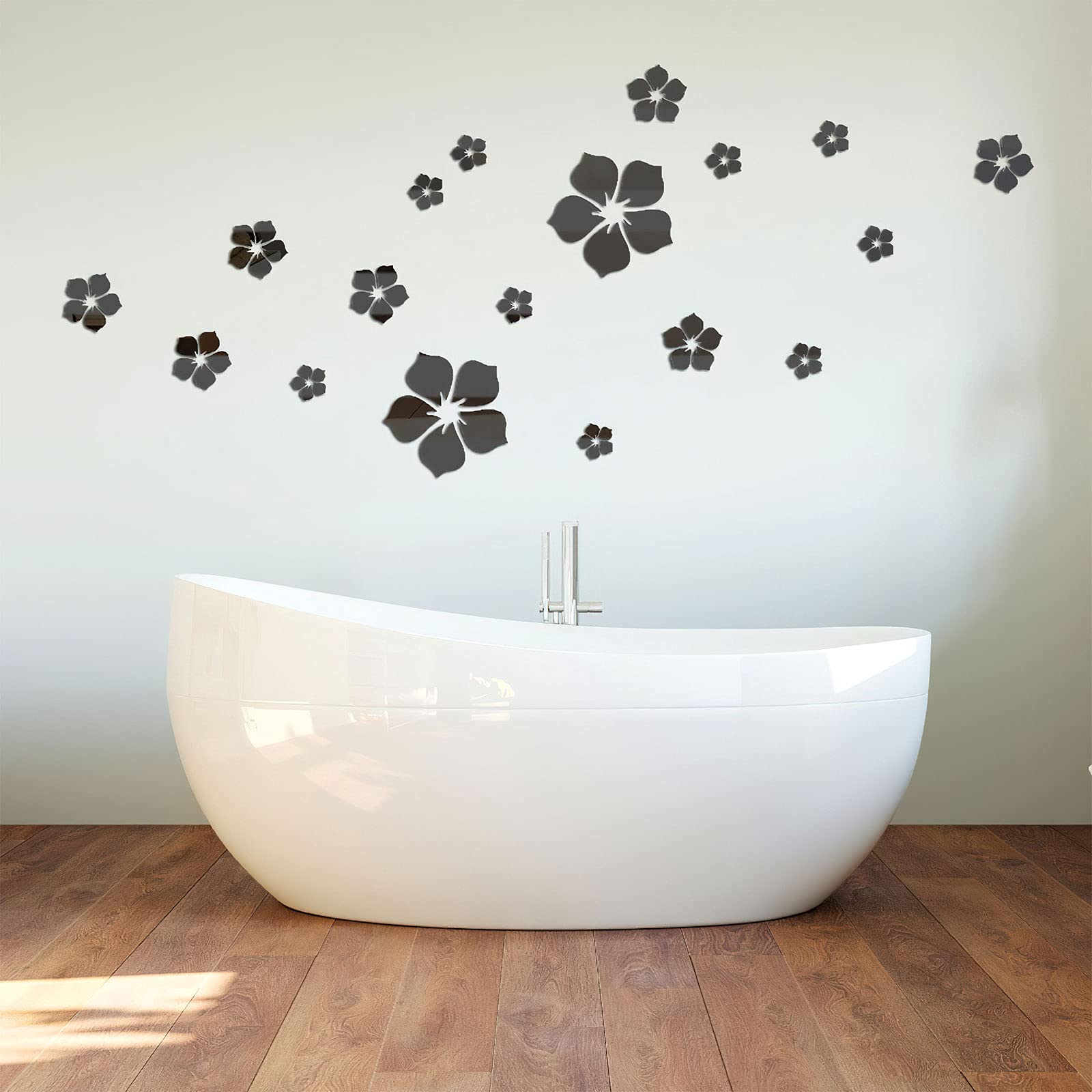 Adhesivo mural floral de cristal 3D extraíble, adhesivo de pared de espejo, adhesivo de pared para dormitorio, de acrílico, salón, decoración del hogar (negro)