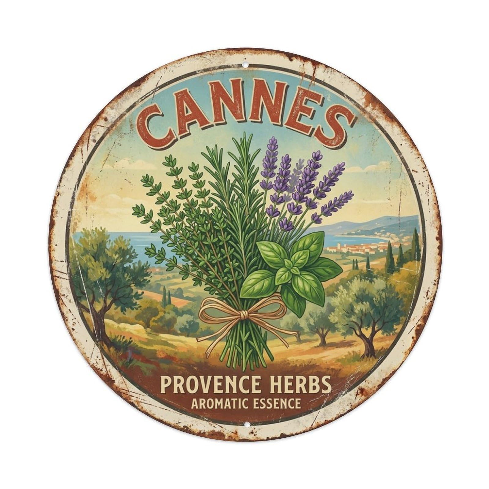 Cannes Provencal Herbs Mediterranean Travel Vintage Metal Tin Sign