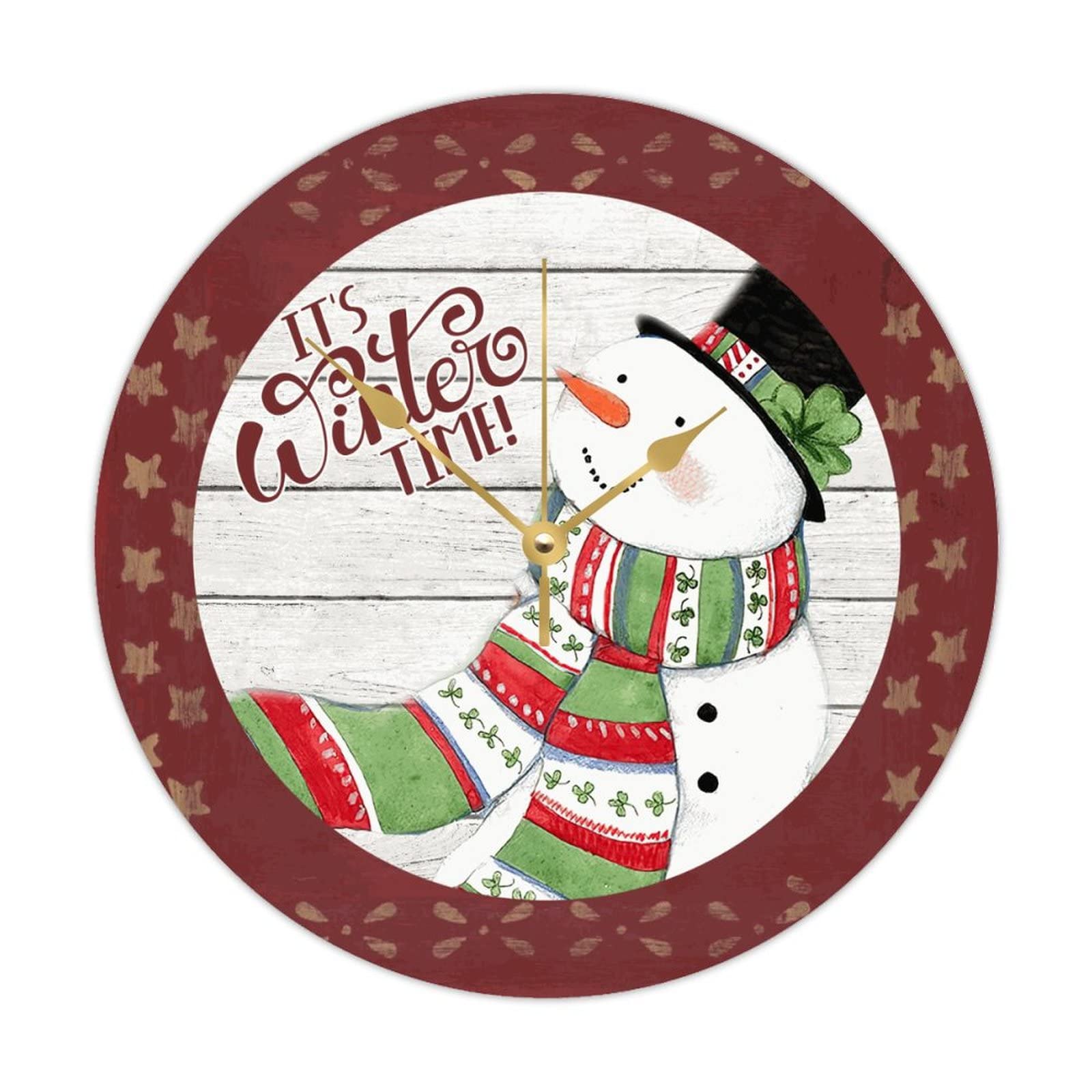 Horloge en bois Let It Snow ronde et silencieuse de 38 cm pour decoration de Noel