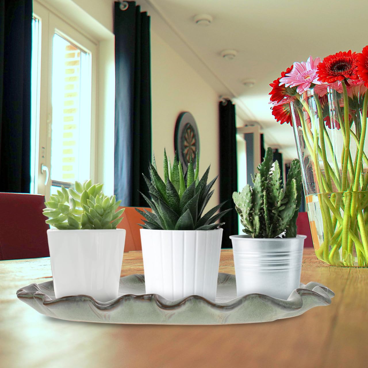 Bandeja para Macetas de Cerámica en Forma de Hoja de Loto, Plato Decorativo para Bonsái, Suculentas y Plantas, Base de Drenaje Antideslizante y Elegante para Jardín, Interior y Balcón