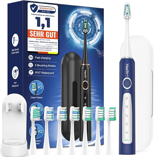 🚫 [CADUCADO] 🔥 Sonic Electric Toothbrush for Men – Adult Sonic Electric Toothbrush with 8 Heads and Travel Case, 5 Modes, IPX7 Waterproof, Rechargeable Electric Travel Toothbrush, Blue