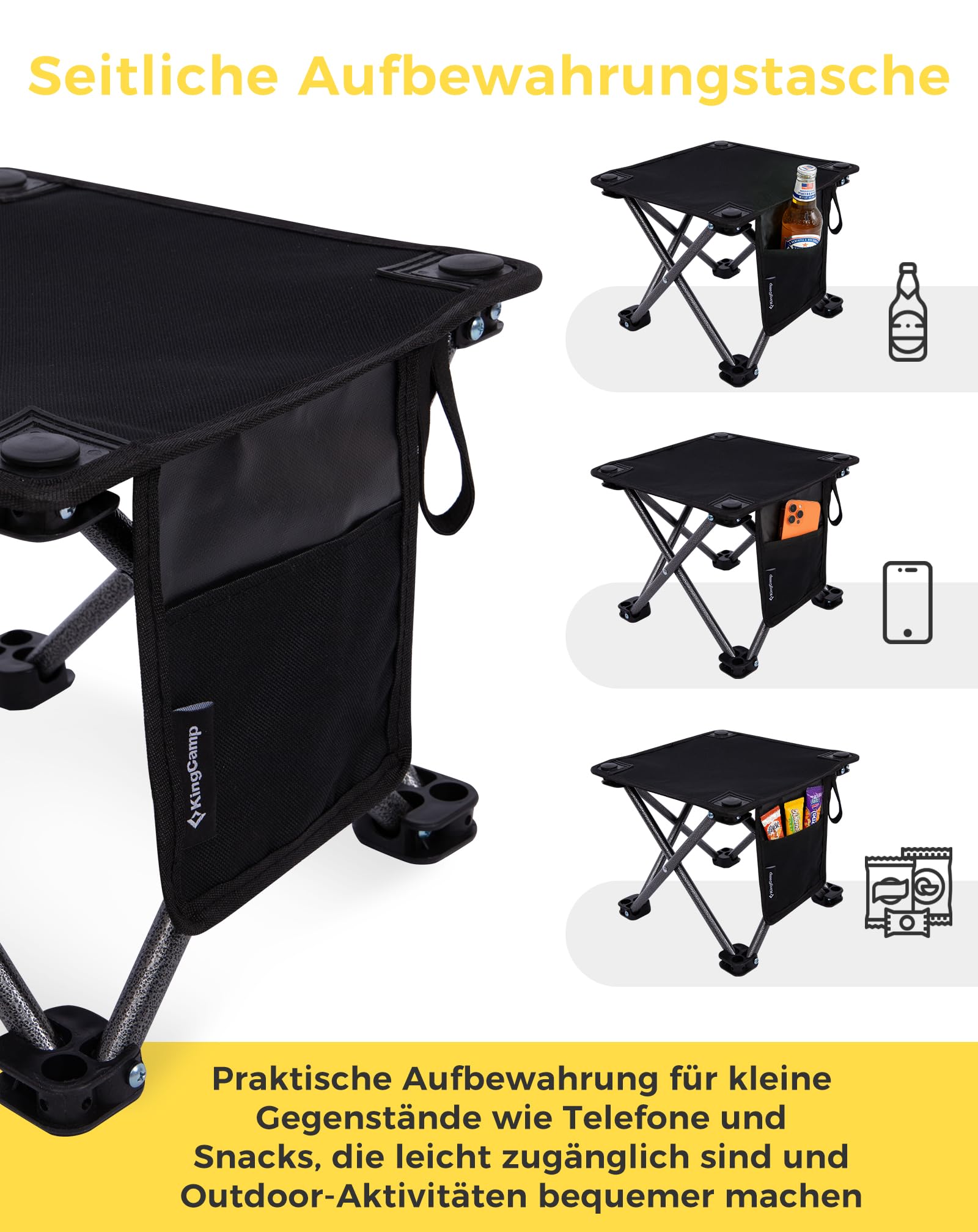 KingCamp Campinghocker 2er Set, Campinghocker Faltbar bis 180 kg Traglast, geeignet für Kinder und Erwachsene, Leichter Hocker für Angeln und Camping Outdoor Picknick Garten mit Tragetasche