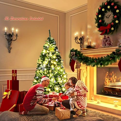 Miniatura 3 de Happygrill Árbol de Navidad artificial de 5 pies con 405 puntas de rama, árbol de Navidad con soporte de metal y bayas blancas y flores