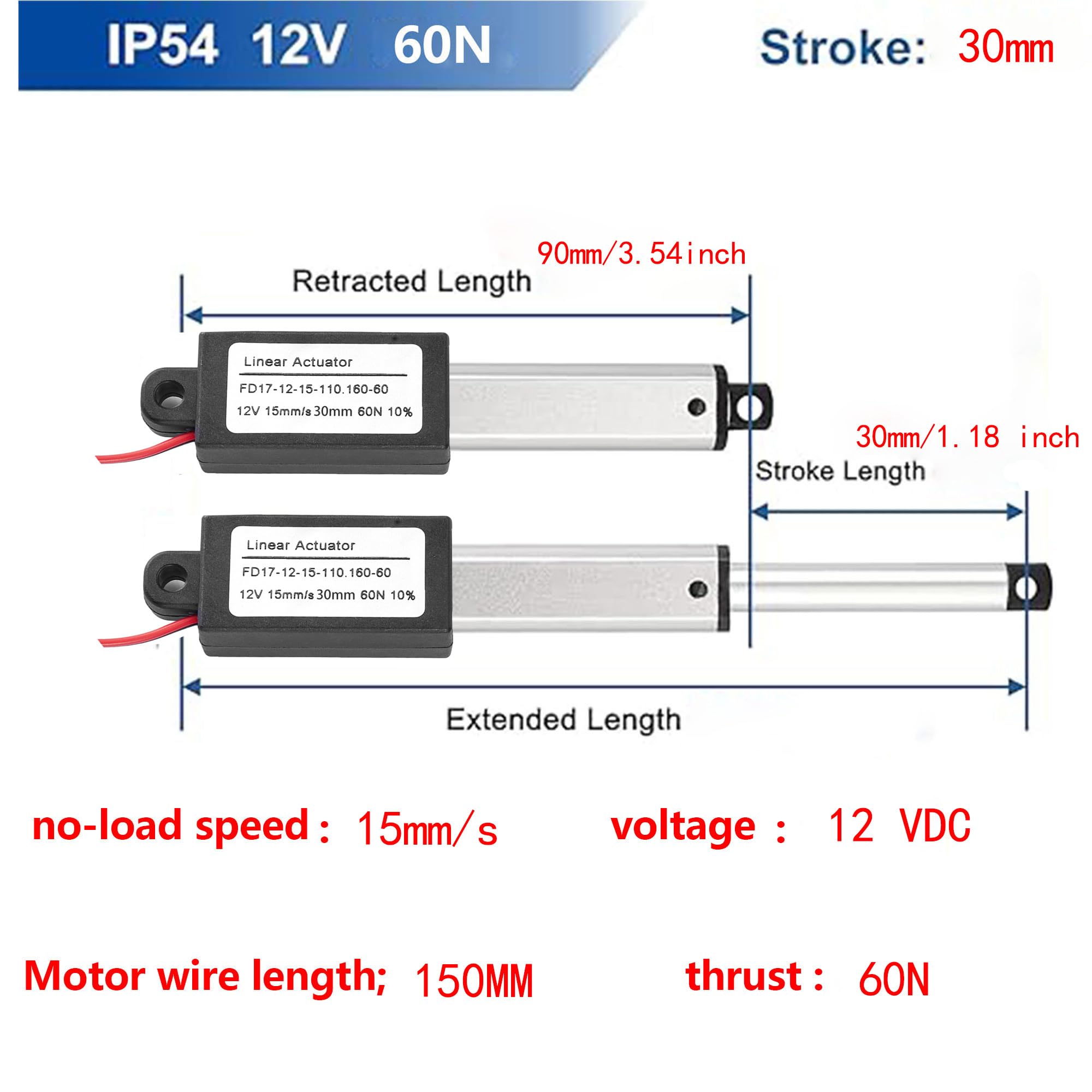 Mini 12V 1.2Inch Line Actuator,15mm/s,60N(30mm) with Remote Lever Switch — Amazon image 3