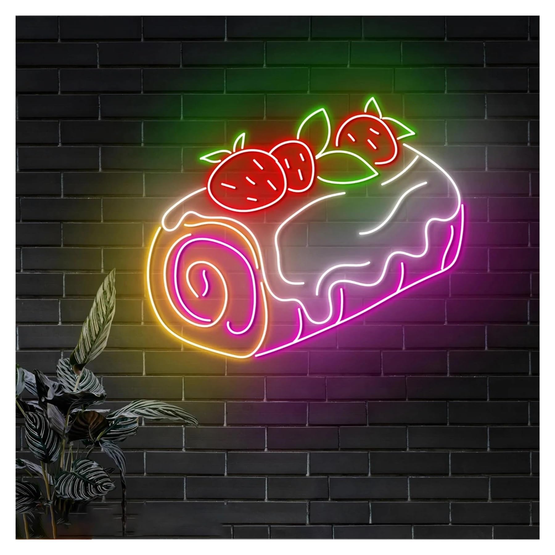 Luces de neón Letrero De Neón De Pastel De Fresa Y Fruta, Regulable, Para Escaparates, Decoración De Restaurantes, Cafeterías, Postres, Pasteles, Panaderías, Fiestas,38cm