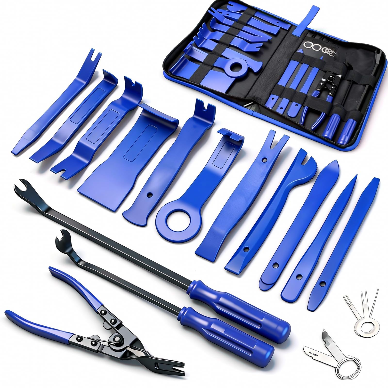 Poraxy 19Pcs Trim Removal Tool, Car Panel Dashboard Door Audio Trim Removal Tool Kit, Auto Clip Pliers Fastener Remover Set, Plastic Pry Tool, Automotive Upholstery Removal Kit