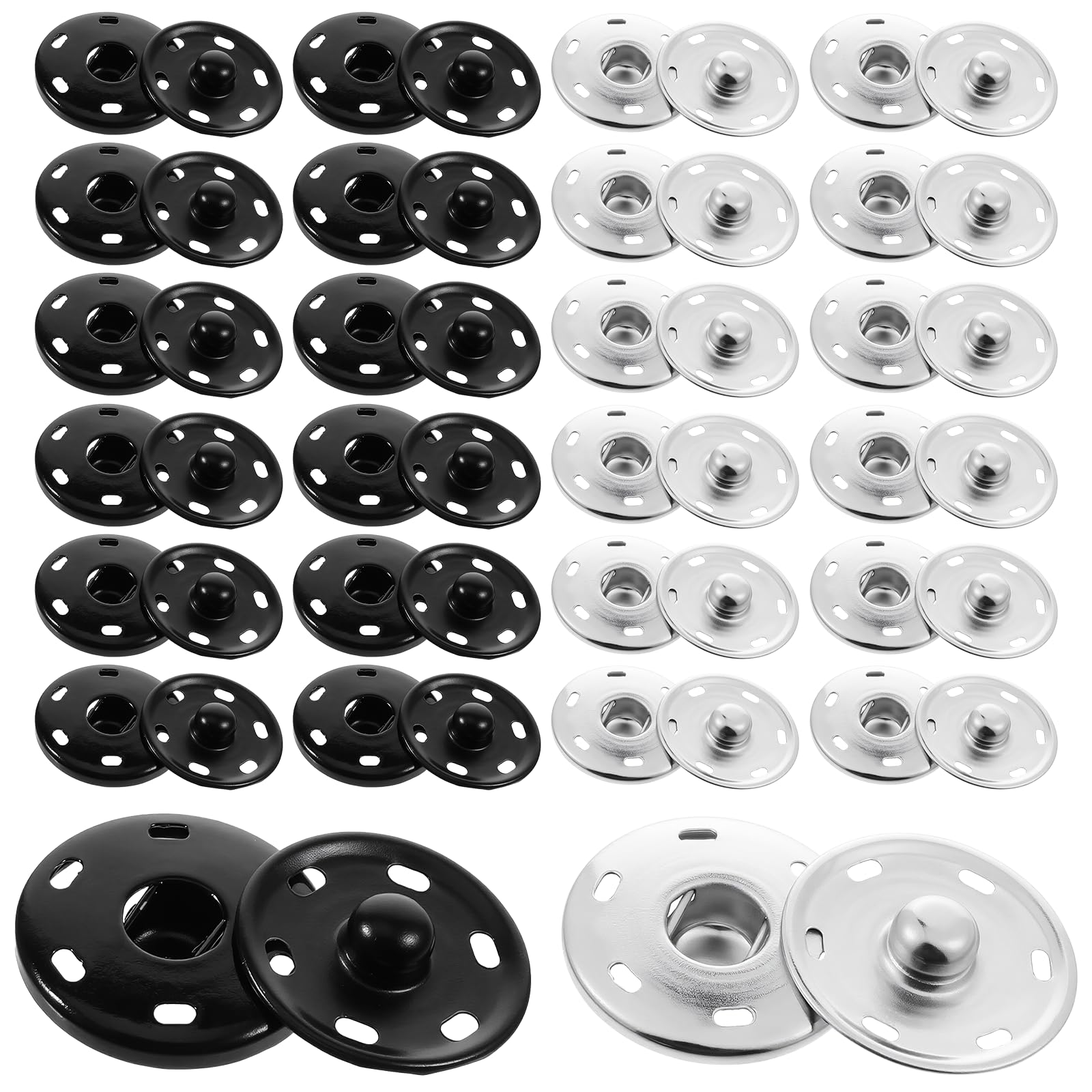 Set Di 24 Bottoni A Pressione Grandi 25 Mm Da Cucire - Metallo Nero, Per Vestiti E Fai Da Te
