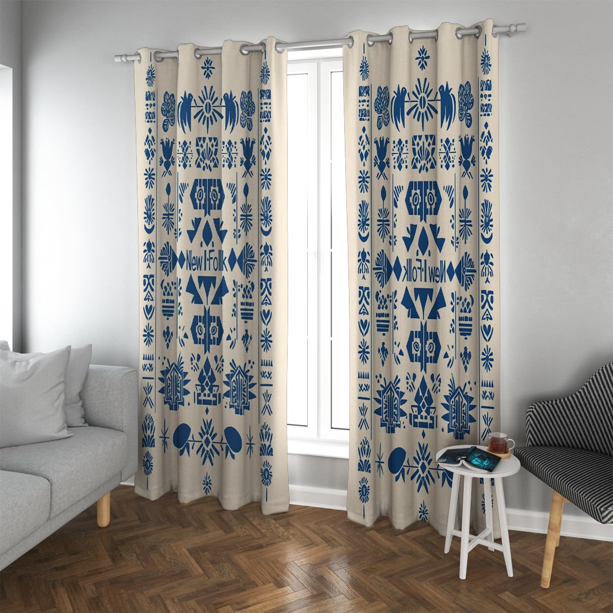 Rideaux occultants thermiques bleus lavables en machine pour salon et chambre
