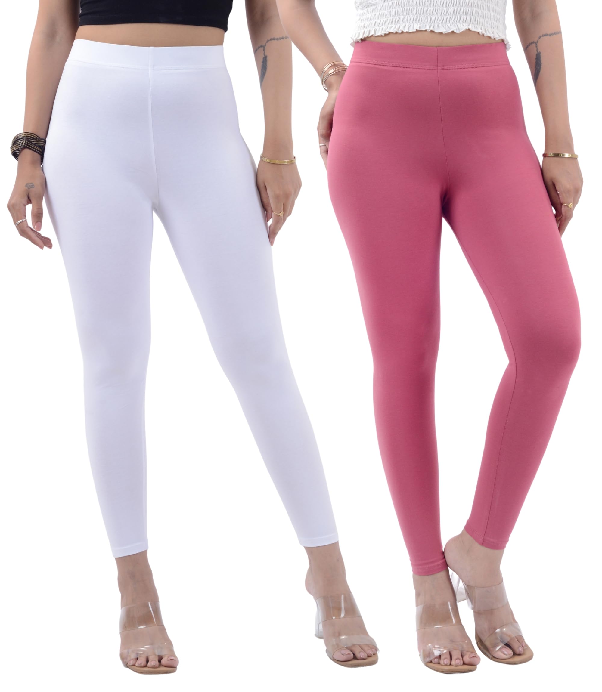 by GM Thick Cotton Ankle Length Leggings for Women Combo | Stretchable, Skinny fit | Breathable and Bright Colors | Casual, Festive, Gym, Office or Yoga Wear | Sizes : M, L, XL, 2XL, and 3XL-image-33