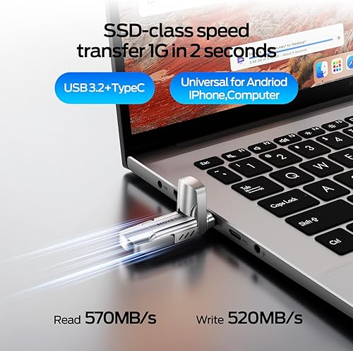 Miniatura 3 de MOVE SPEED Unidad flash de estado sólido de 1 TB, unidad USB de alta velocidad de 570 MBs con puerto dual tipo C + unidad USB 3.2, unidad de pulgar