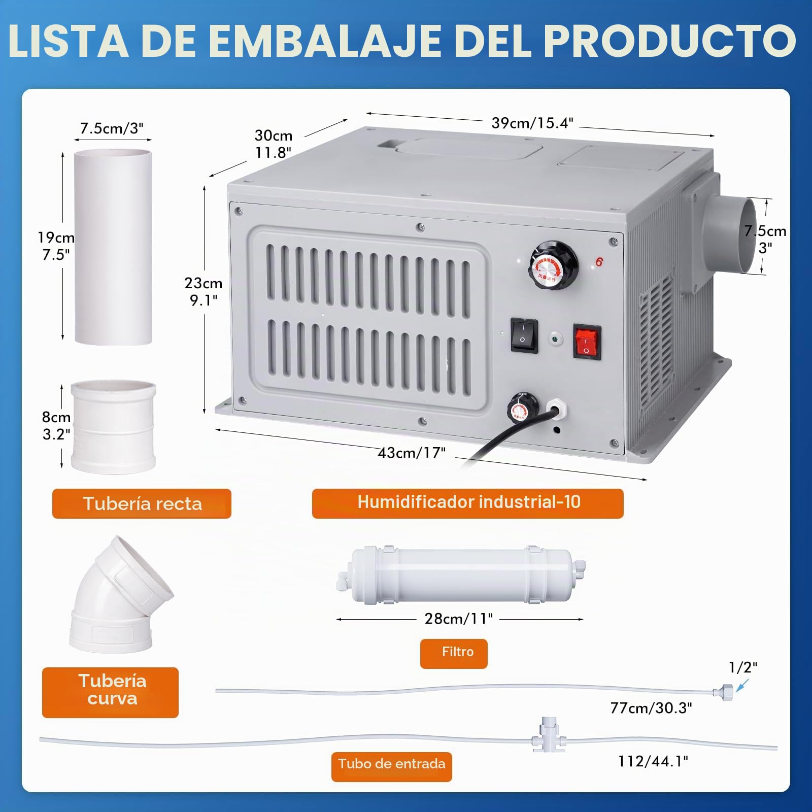 Humidificador industrial nebulizador de 9 l/h, gran volumen 270 m³/h, humidificadores de niebla fresca, comercial para taller, supermercado, almacén, invernadero