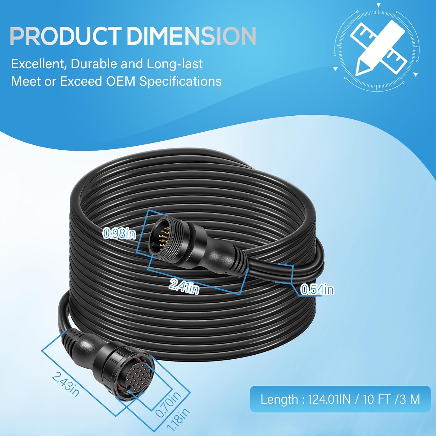 010-12855-00 Transducer Extension Cable Fits for GLS 10 Sonar Module, for Garmin Panoptix LiveScope System, LVS32 / LVS32-TH Transducer (21-Pin, 10 FT)