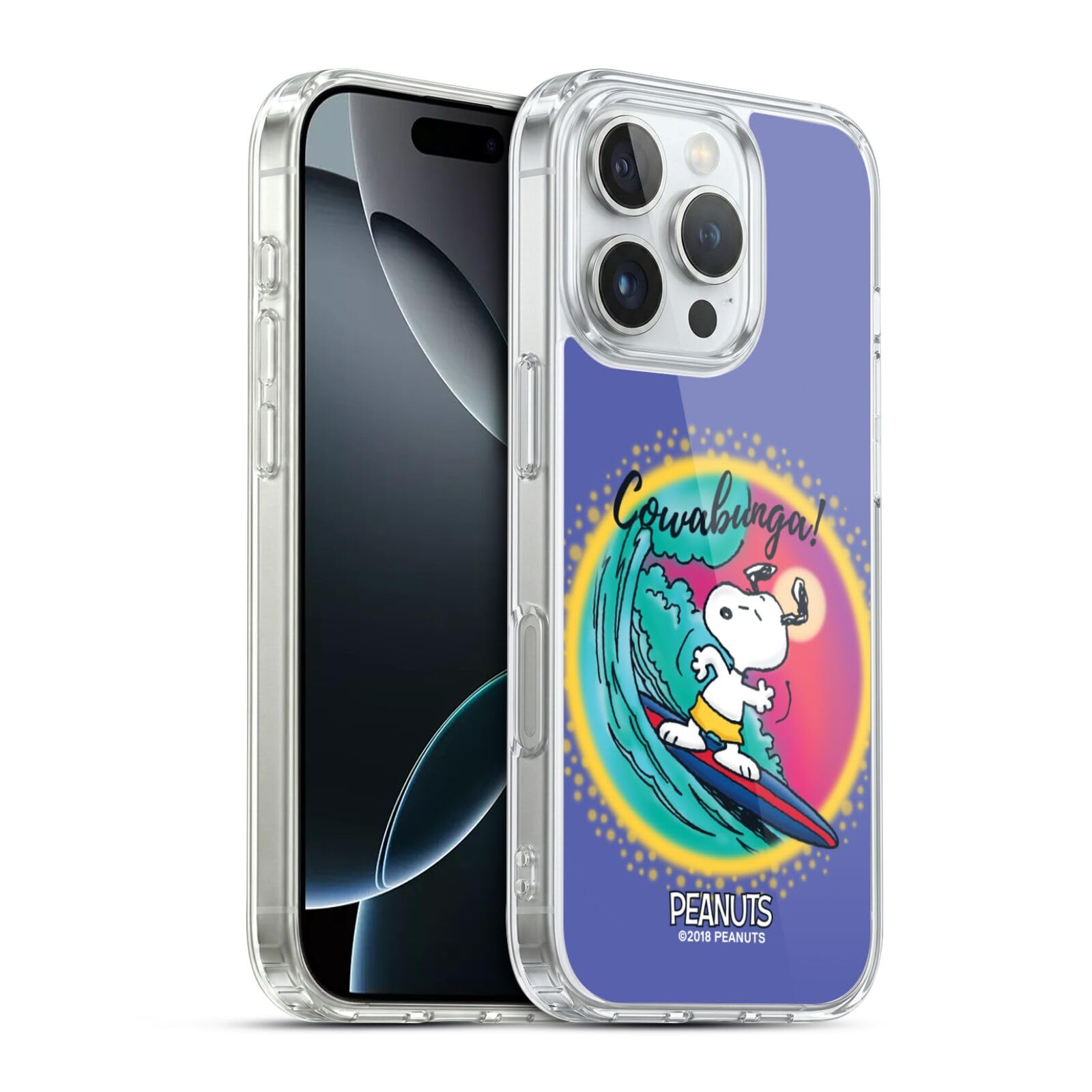 Head Case Designs Licenza Ufficiale Peanuts Cowabunga Surf Snoopy Passeggiata Aerografata Custodia in Gel [Protezione di Grado Militare] Compatibile con Apple iPhone 16 PRO E Compatibile con MagSafe