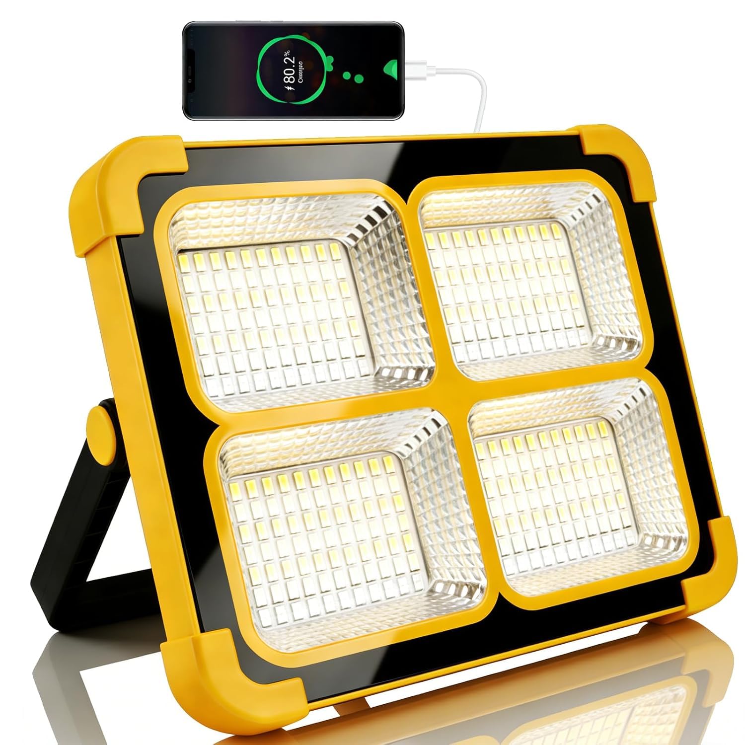 solar led flood light, 100w, 16500 mah rechargeable, waterproof outdoor light for farms, garage, camping (pack of 1)