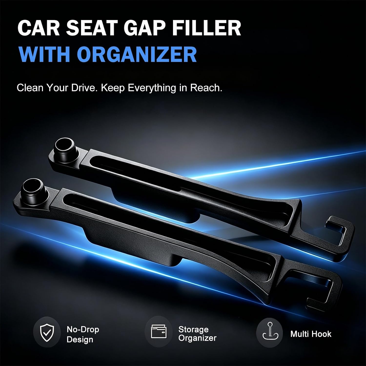 Car Seat Gap Filler Set of 2,Seat Gap Filler Organizer with Organizer & Hook Function, 3in1 Gap Stopper Car Gap Seat Filler Universal Fit for Car SUV Truck Between Seat and Console