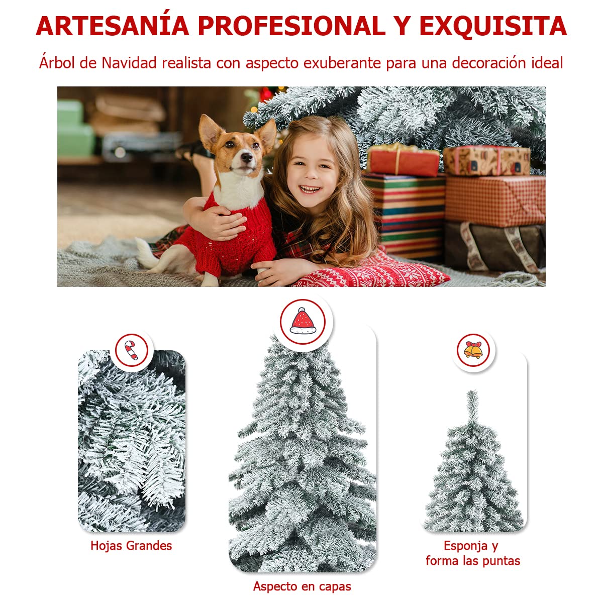 GOPLUS Árbol de Navidad Artificial Nevado (Nevado, 180 cm) | Decoración navideña con 657 ramas de PVC ignífugo, soporte de hierro y montaje rápido, plegable
