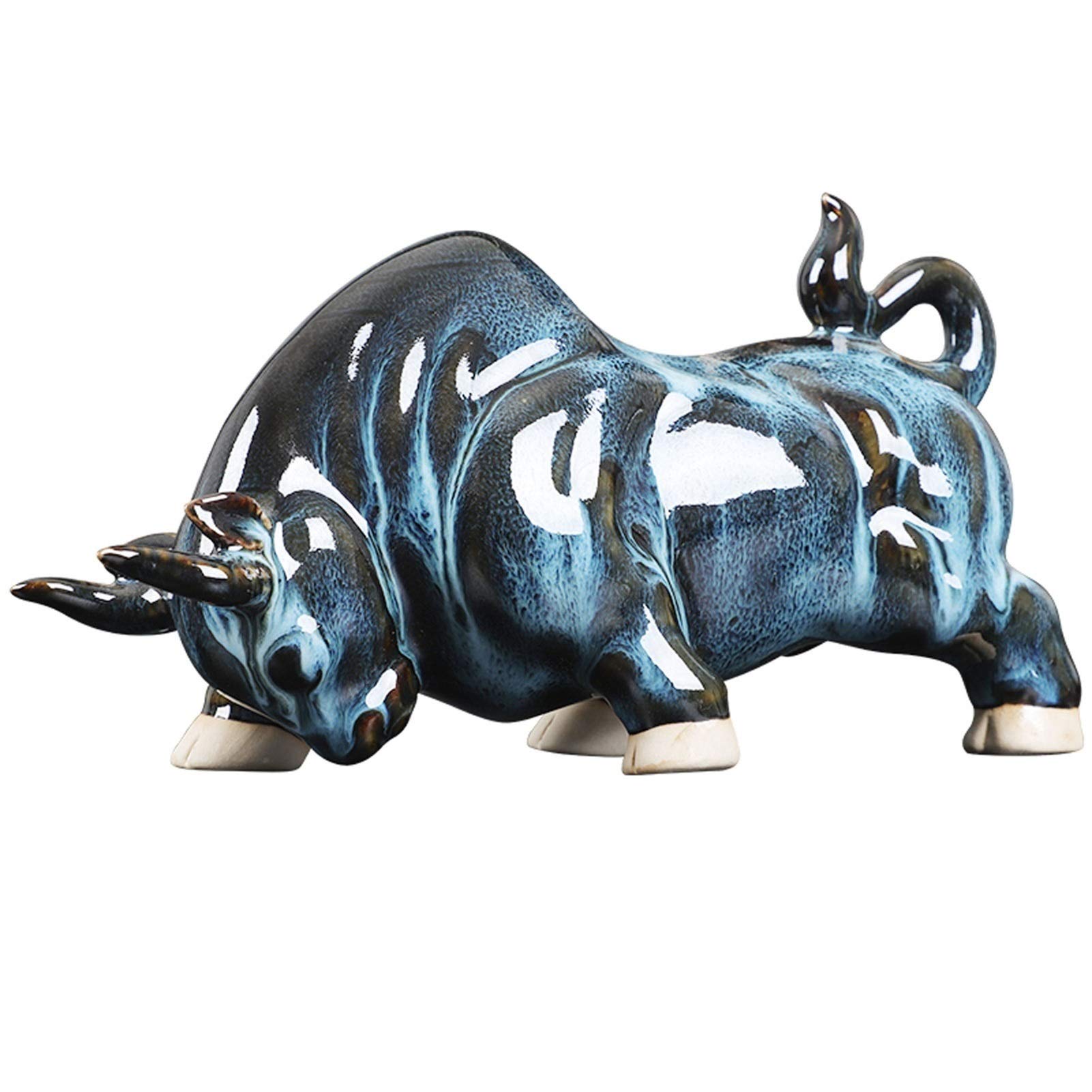 SBCGFY Feng Shui Statue,Ceramics Animal Statue,Feng Shui Wealth Bull Figurines Decoration Collectible The Best Gift For Financial Investors Tabletop Statue