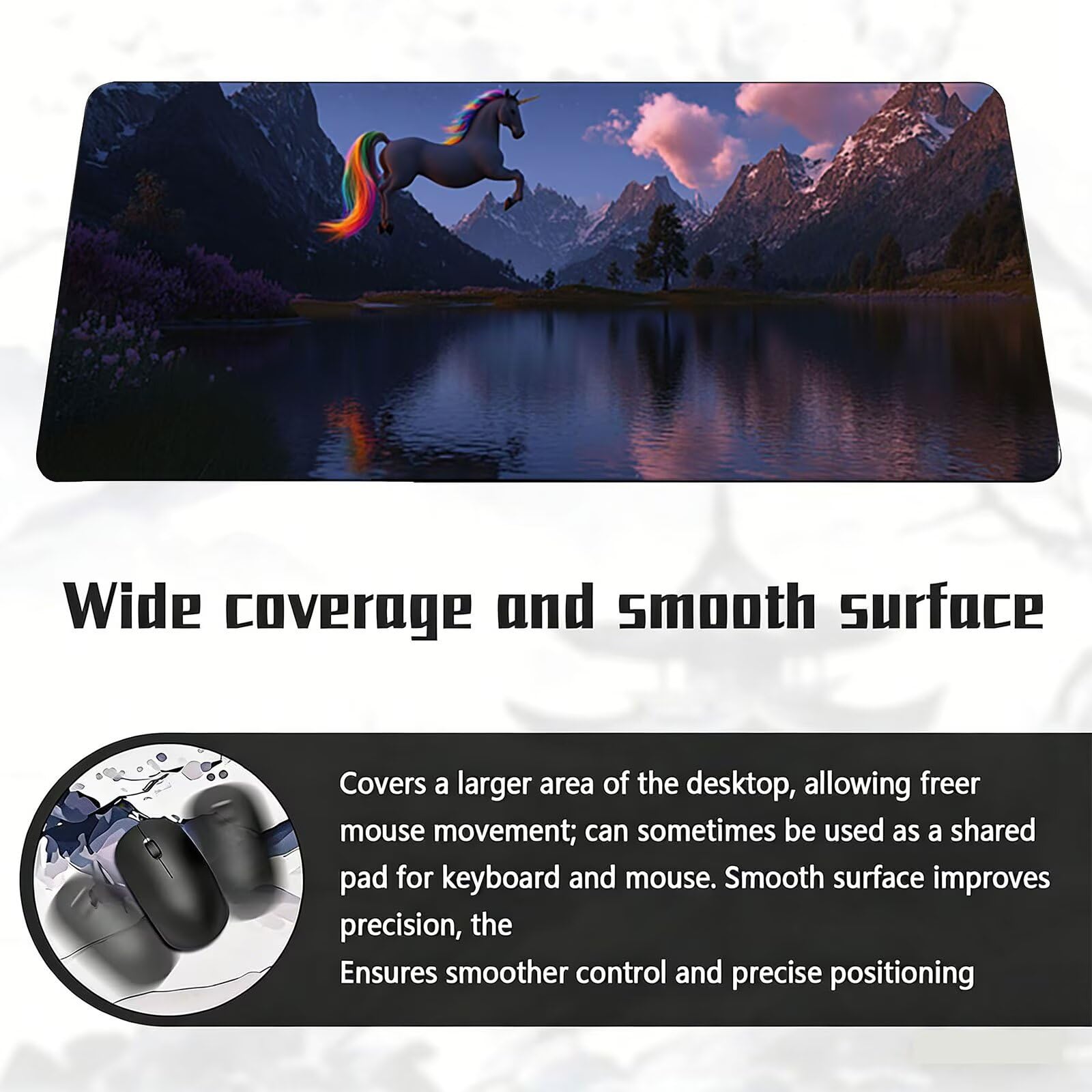 Tappetino Mouse XXL, 70x140cmx3mm Mouse Pad Impermeabile Grand, Gaming Tappetino Per Mouse, Base Antiscivolo in Gomma, Accessori Scrivania, Ufficio Accessori, Cavallo Bianco JX6B-12