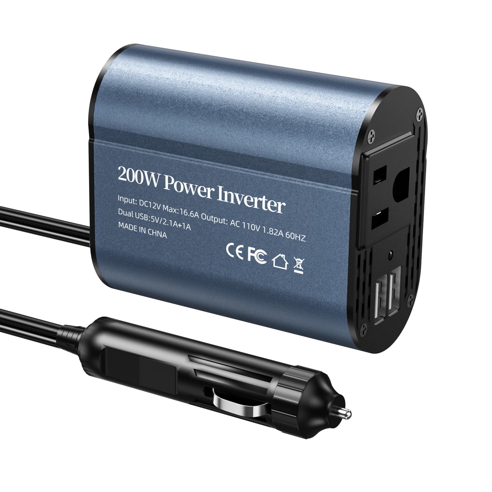 TAGEEBLU 200W インバーター 12v 100v, 車 インバーター, シガーソケット コンセント DC12VをAC100Vに変換 USB 2 ポート搭載 12V車専用 カーインバーター