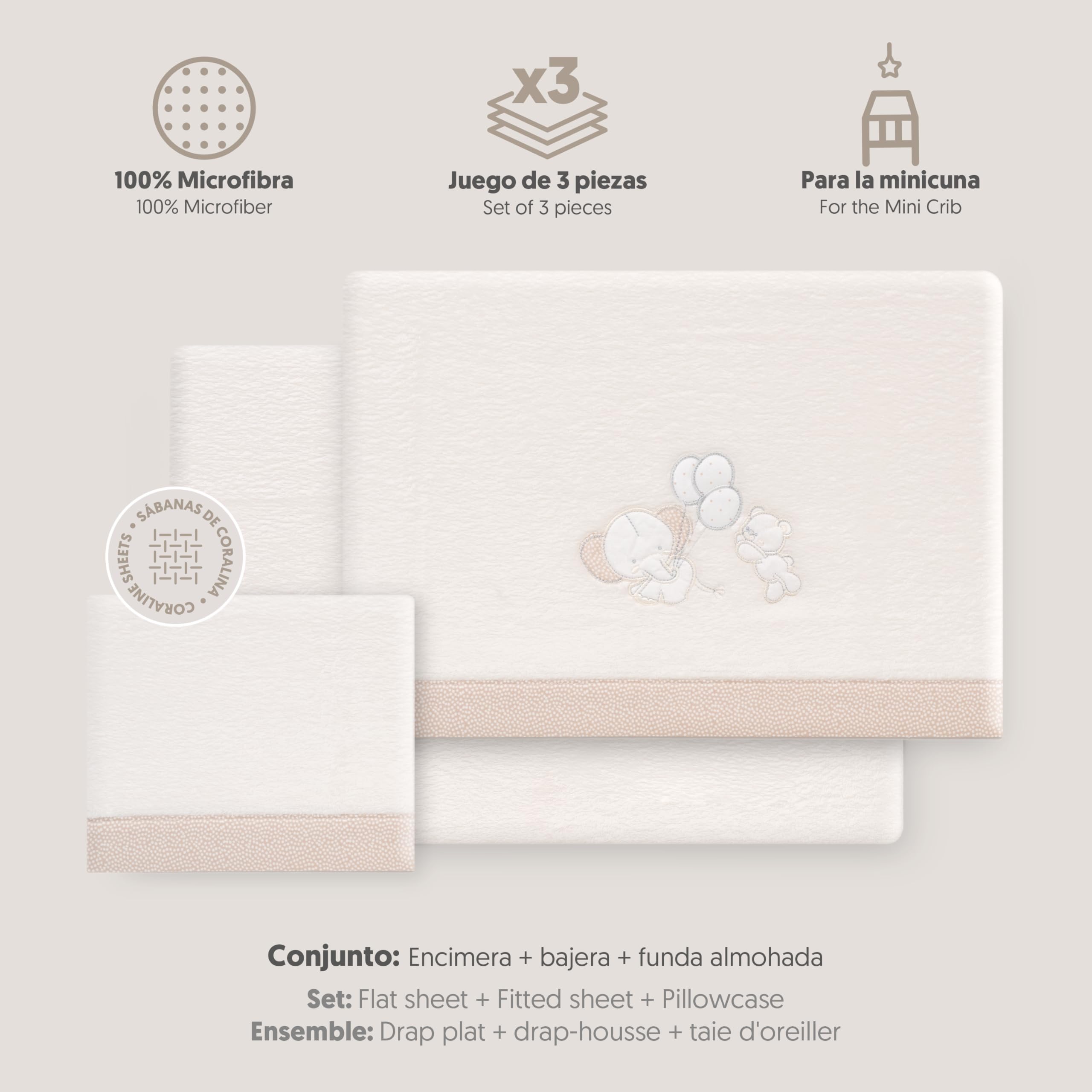 Interbaby - Zestaw pościeli do mini łóżeczka 50 x 80 cm, niemowlęce - zimowe prześcieradła z koralowca - wzór słonia balonowego serca - zawiera prześcieradło z gumką, prześcieradło wierzchnie +