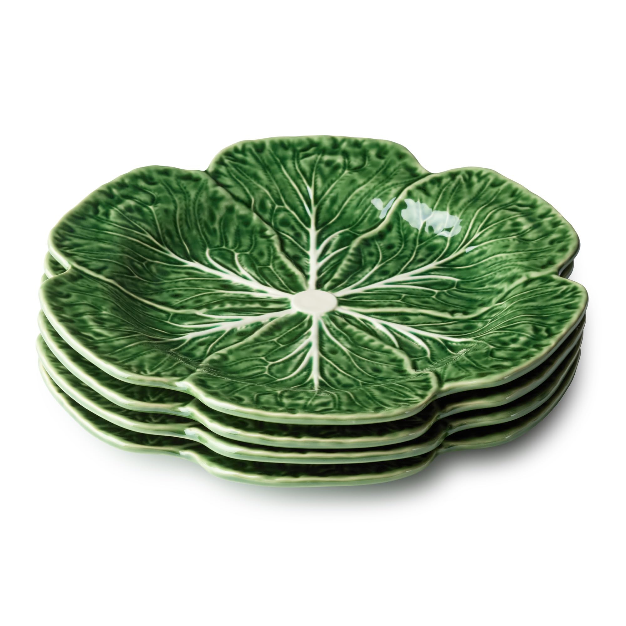 Le Jardin Green Cabbage Plates - Dinner, SET OF FOUR -11" Sculpted Green Stoneware Leaf P…