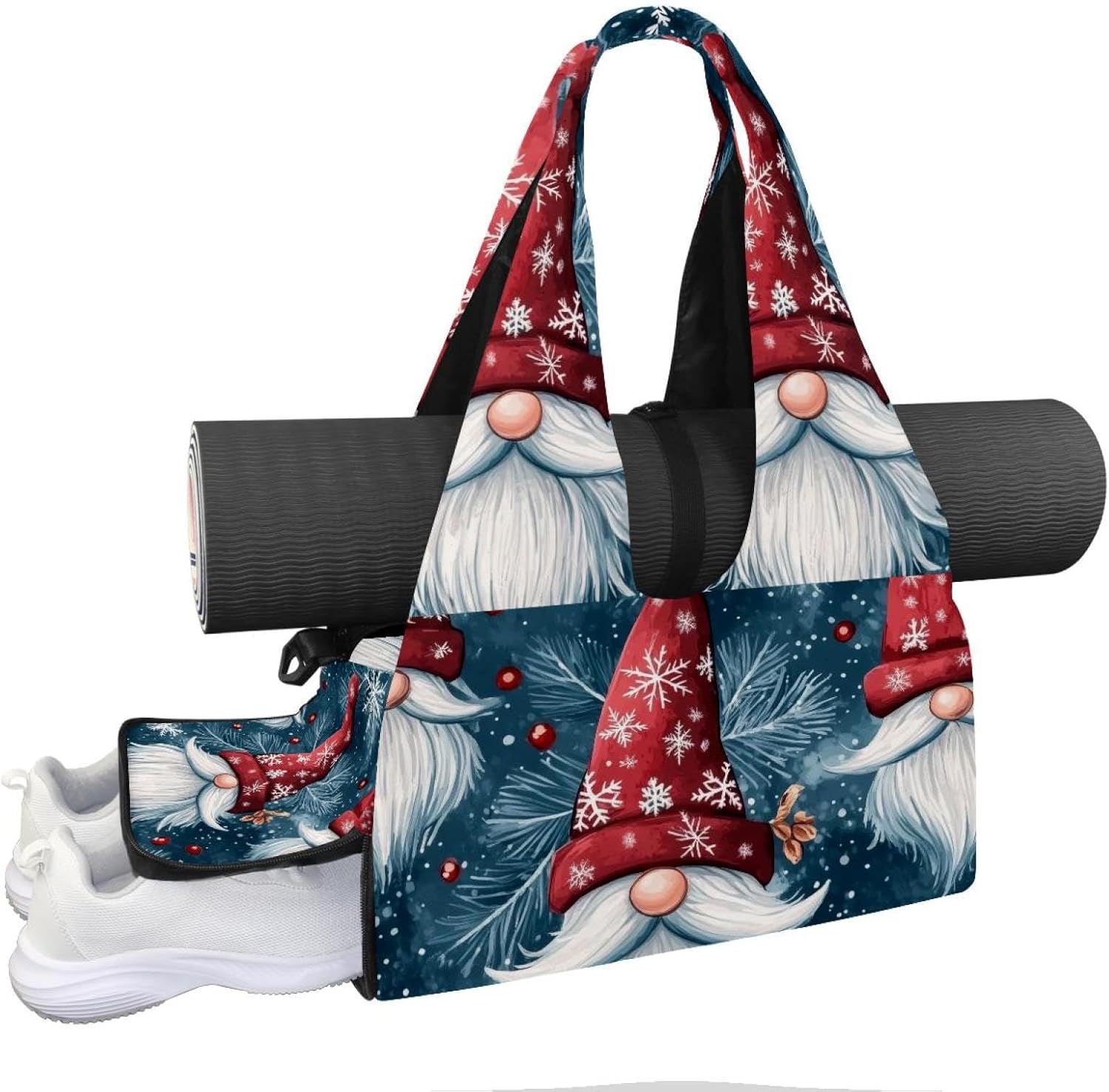 Gym Bag for Women, Christmas Capybaras Yoga Mat Bag with Shoe Compartment, Sport Yoga Gym Bag with Yoga Strap, Carryall Yoga Tote Bag