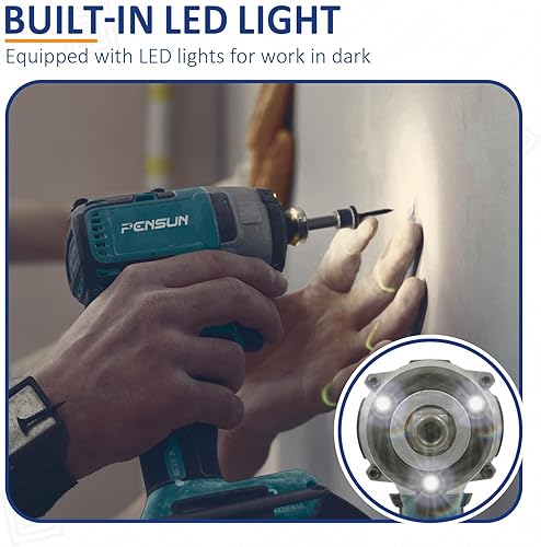 Miniatura 4 de PENSUN Llave de impacto inalámbrica con luz de trabajo, 3000 RPM y par máximo de 260 pies-libras, llave de impacto sin escobillas, pistola de