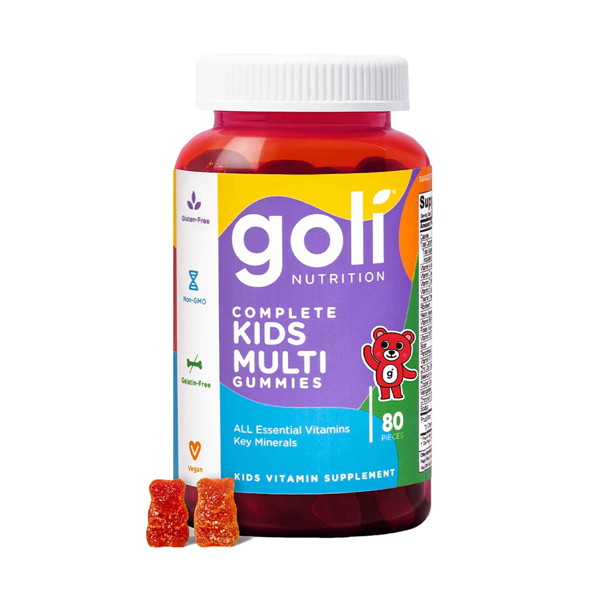 Goli Kids Multi Vitamin Gummy - 80 Count - All 13 Essential Vitamins & Key Minerals - Kosher, Gluten-Free, Vegan, and Non-GMO, Pack of 1