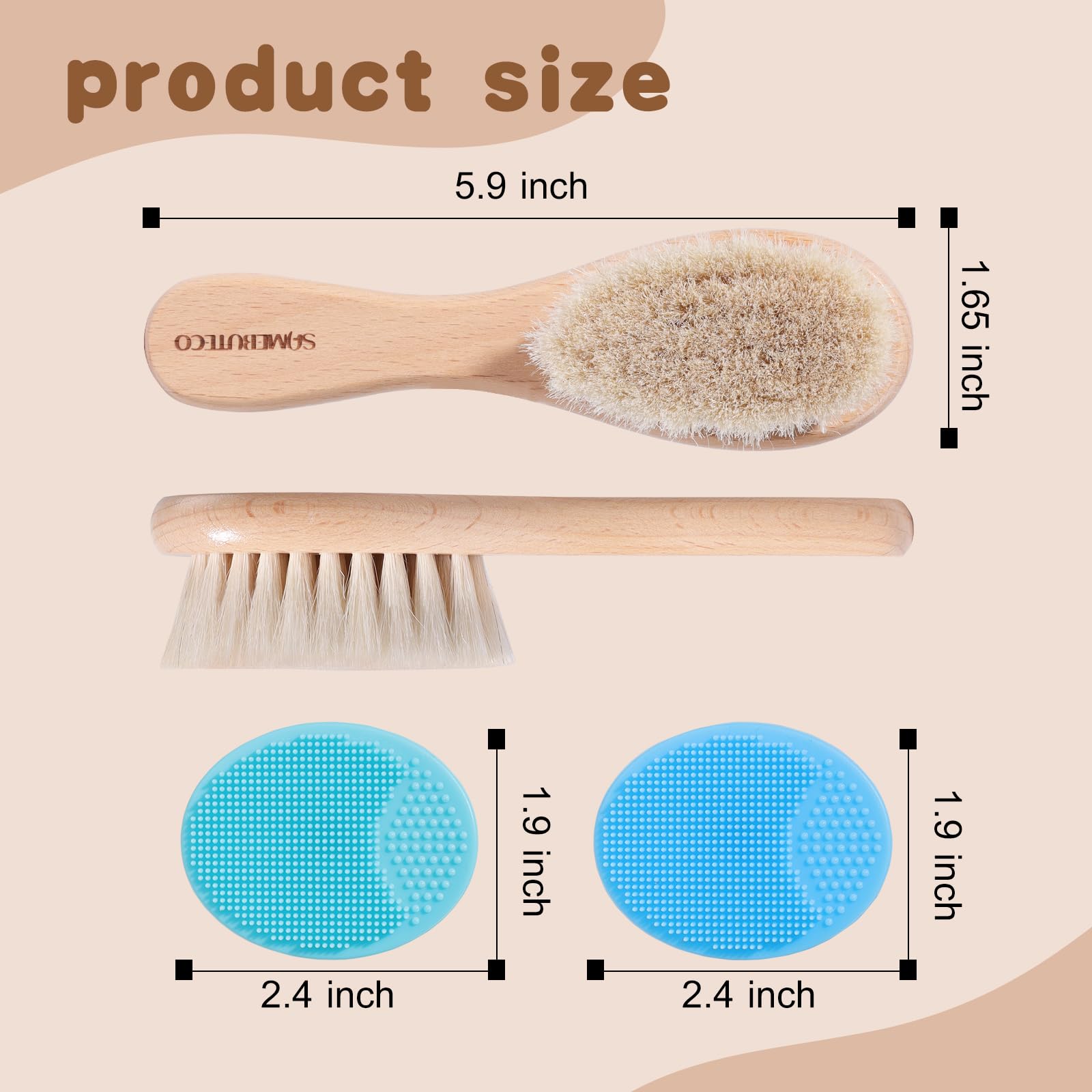 SAMEBUTECO Baby Hair Brush and Cradle Cap Brush Set Goat Hair Bristles Brush 2 Pieces Silicone Cradle Cap Brushes Wood Handle Newborn Brush Kit for Newborns and Toddlers 3 Packs