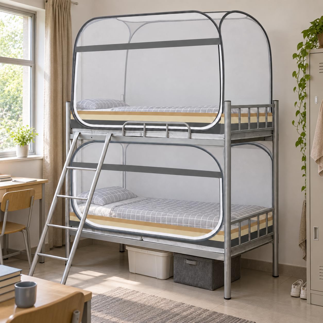Mosquitera para Cama Plegable Tela, Trasera, a Rayas, 120cm Ancho