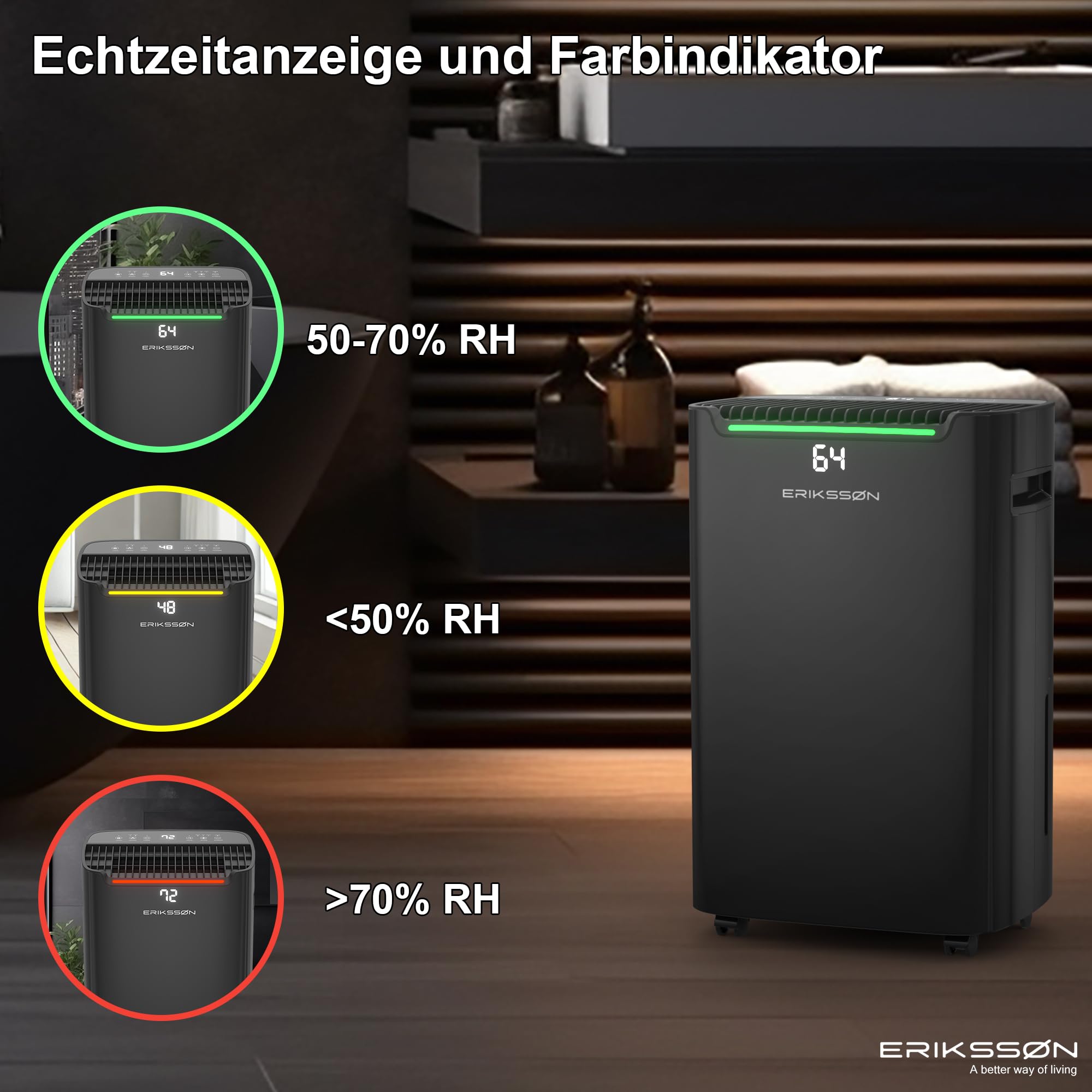 Osuszacz powietrza z wyświetlaczem LED, timerem i zabezpieczeniem przed dziećmi | usuwa 20 l wilgoci po 24 h | do pomieszczeń o powierzchni ok. 80 m² (175 m³) | energooszczędny osuszacz