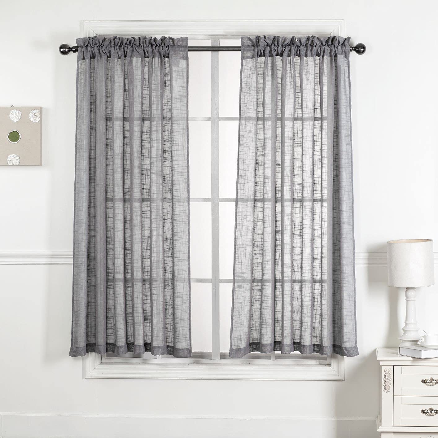 Amazon｜DiamondHome 2パネルリネンカーテン 黄麻布テクスチャ セミ