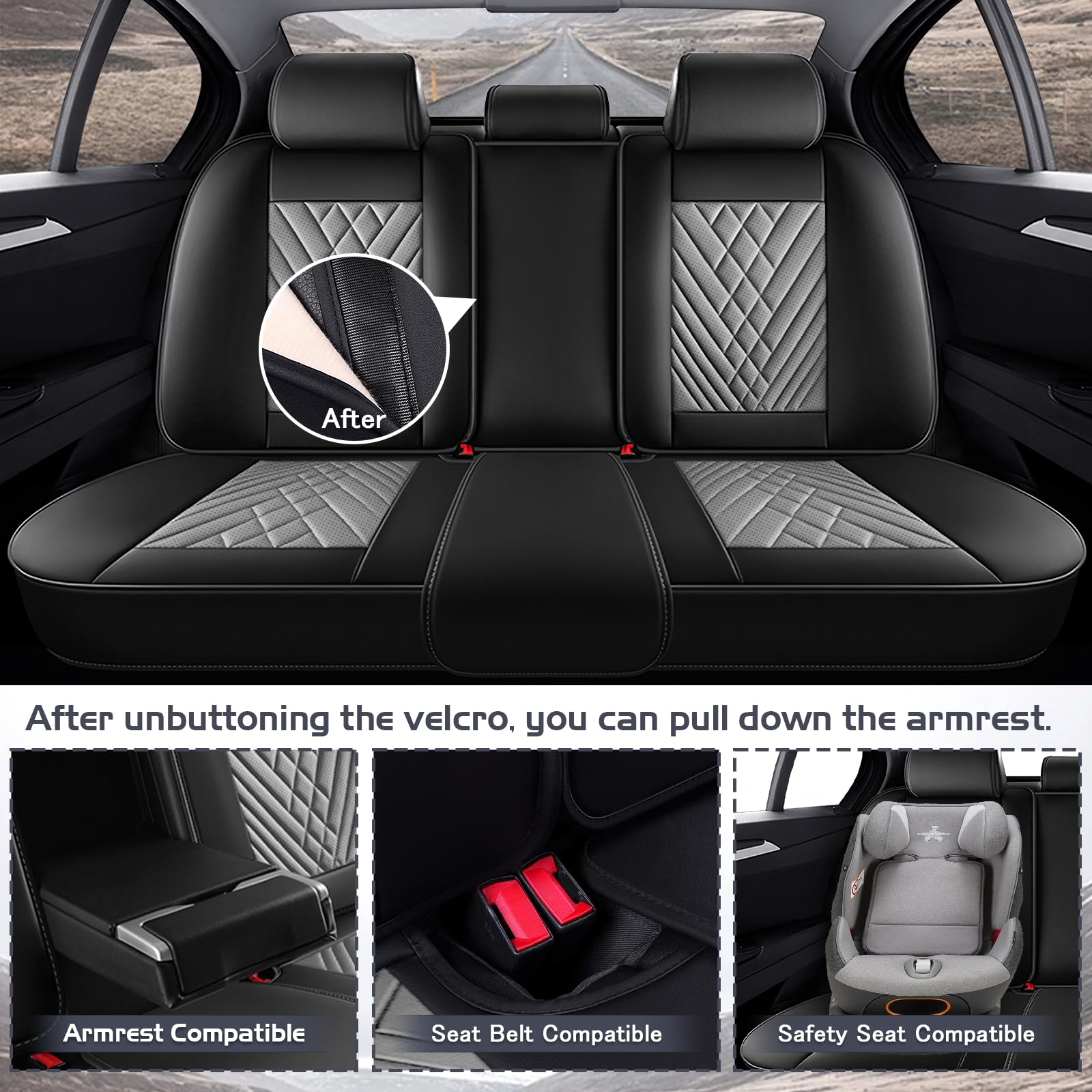 Car Seat Covers for Dodge Dakota 2000-2011 Waterproof Nappa Leather Full Set Seat Cover with Headrests Anti-Slip and — view 4