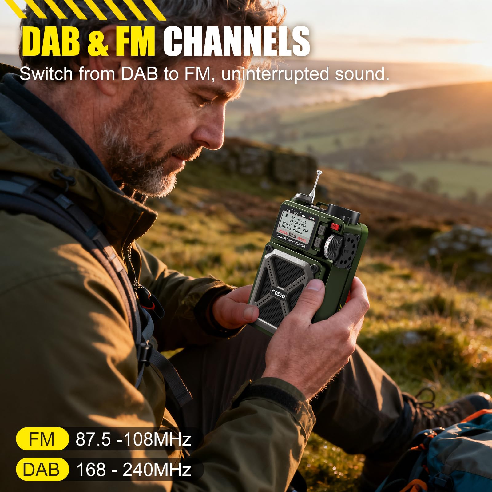 Radio DAB e FM portatile con Bluetooth 5.3, radio solare, batteria ricaricabile da 4000 mAh, radio a manovella con SOS, torcia, jack per auricolari, scheda SD, USB, radio a carica di emergenza