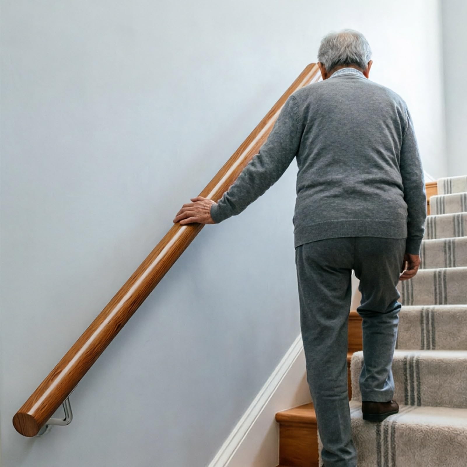 DMCHENGMA 1ft-15ft Stair Railing Handrails for Indoor Stairs, Solid Wood Round Wall Mount Corridor Support Rod Sturdy Balustrade(10ft/300cm)